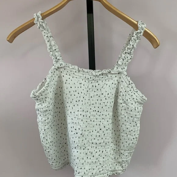 Abercrombie and Fitch size xl women’s crop top, tank top white blue Swiss dot - Picture 1 of 4